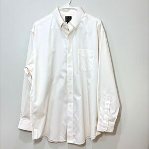 Jos A Bank Men's Traveler's Collection Ivory Dress Shirt 15.5 Crisp Office